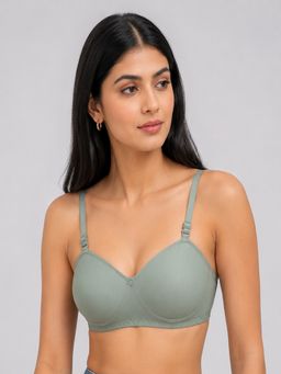 Mod & Shy - Green Solid Cotton/Elastane Regular Bra