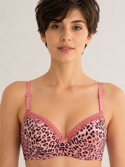 Mod & Shy - Pink Animal Print Nylon Elastane Regular Bra