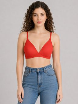 Mod & Shy - Red Solid Cotton Lycra Regular Bra