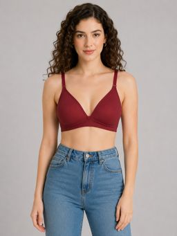 Mod & Shy - Maroon Solid Cotton Lycra Regular Bra