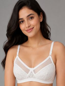 Mod & Shy - White Self Design Nylon Elastane Regular Bra