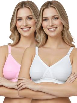MAROON - Multi-Color Solid Cotton Regular Bra (Pack of 2)