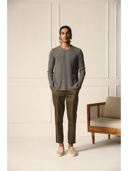 PRIMAL GRAY - Charcoal Grey Cotton Knit Sweater Mesh Knit-Sweater