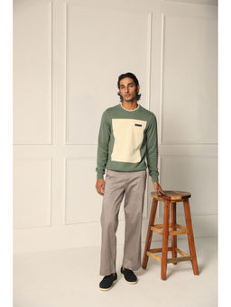 PRIMAL GRAY - Sage Green Cotton Knit Sweater Patchwork Sweater