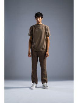 PRIMAL GRAY - Taupe Organic Cotton Rib Knit-Woven T-Shirt