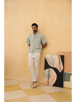 PRIMAL GRAY - Ice Blue Organic Linen Loose Kimono Shirt