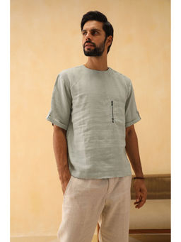 PRIMAL GRAY - Ice Blue Organic Linen Side Neck Button Shirt