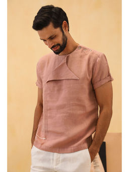 PRIMAL GRAY - Dusky Pink Organic Linen Round Neck Lapel Shirt