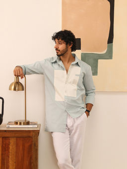 PRIMAL GRAY - Ice Blue Organic Cotton Patch Work Shirt
