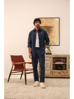 PRIMAL GRAY - Navy Blue Organic Cotton Contrast Shacket