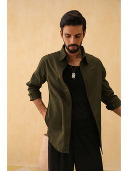 PRIMAL GRAY - Olive Organic Cotton Contrast Shacket