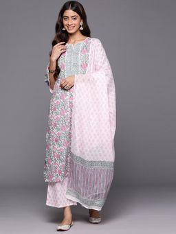 Libas - Pink Floral Printed Kurta with Palazzo and Dupatta (Set of 3)