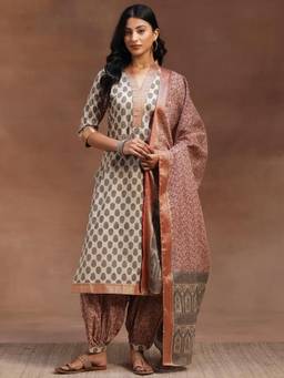 Libas - Beige Pure Cotton Printed Kurta Sets for Women
