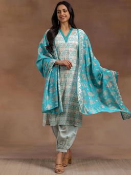Libas - Blue Silk Blend Printed Kurta Sets for Women
