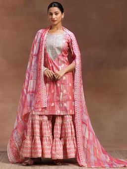 Libas - Pink Silk Blend Printed Kurta Sets for Women