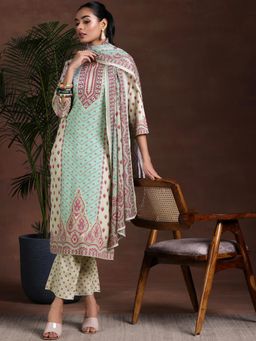 Libas - Beige Poly Crepe Printed Kurta Sets for Women