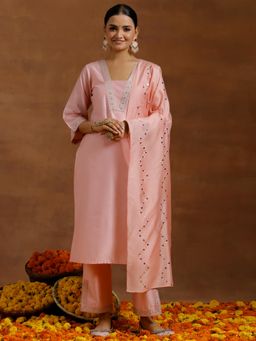 Gerua By Libas - Peach Silk Blend Yoke Design Kurta Sets for Women