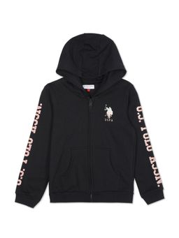 U.S. POLO ASSN. - Girls Black Glitter Logo Hooded Sweatshirt