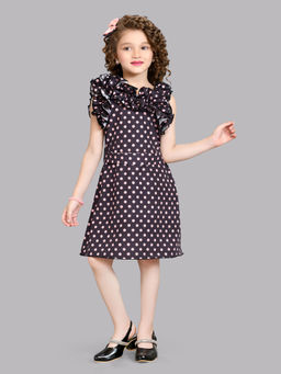 Pink Chick - Girls Blended Knee Length Polka Dot Aline Belted Dress -Black (Set of 2)