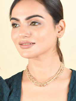 ToniQ - Classy Gold Plated Multistrand Beads Fusion Wear Necklace For Women