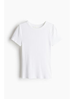 H&M - Women White Ribbed Modal-Blend T-Shirt
