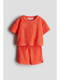 H&M - Girls Red 2-Piece Terry Top And Shorts Set