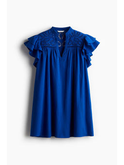 H&M - Women Blue Flutter-Sleeve Dress With Broderie Anglaise