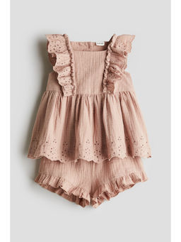 H&M - Girls Beige 2-Piece Cotton Muslin Set