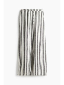 H&M - Women Grey Linen-Blend Drawstring Trousers