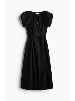 H&M - Women Black Puff-Sleeved Poplin Dress