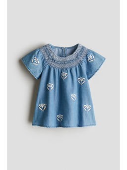 H&M - Girls Blue Embroidery-Detail Denim Dress
