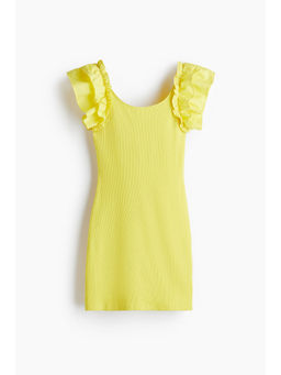 H&M - Women Yellow Frill-Trimmed Jersey Dress