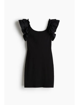 H&M - Women Black Frill-Trimmed Jersey Dress