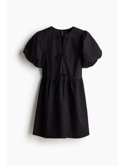 H&M - Women Black Tie-Front Poplin Dress