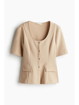 H&M - Women Beige Short-Sleeved Cardigan