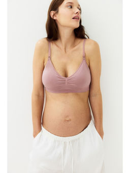 H&M - Women Pink MAMA Seamless Padded Cotton-Blend Nursing Bra