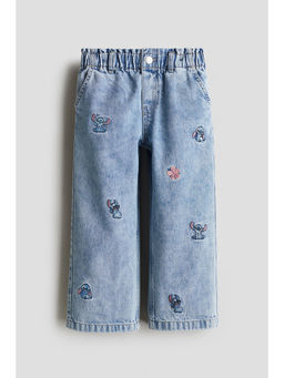 H&M - Girls Blue Motif-Detail Wide Leg Jeans