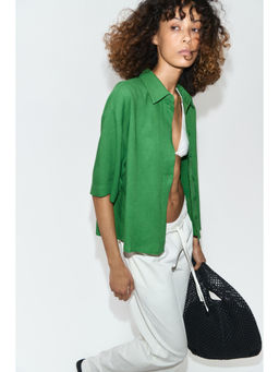 H&M - Women Green Oversized Linen-Blend Shirt