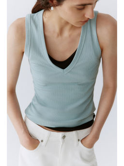 H&M - Women Turquoise Ribbed Vest Top