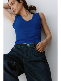 H&M - Women Blue Ribbed Vest Top
