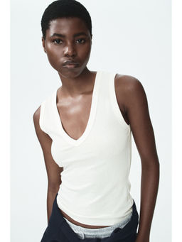 H&M - Women White Ribbed Vest Top