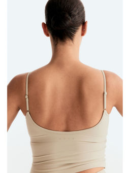 H&M - Women Beige Integral-Bra Sports Strappy Top With Softmove