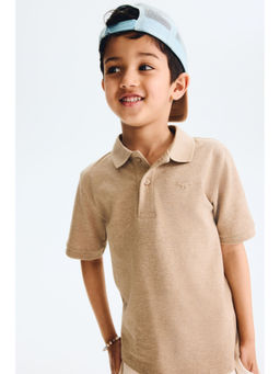 H&M - Boys Beige Embroidered-Motif Pique Polo T-Shirt