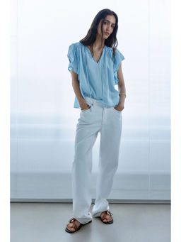 H&M - Women Blue Oversized Lace-Trimmed Blouse