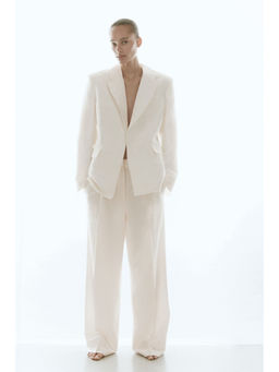 H&M - Women White Tailored Linen-Blend Trousers