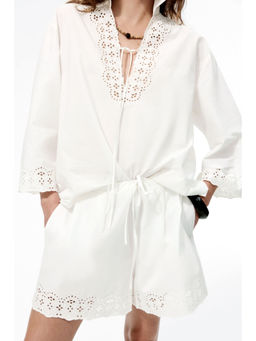 H&M - Women White Broderie-Anglaise Cotton Shorts