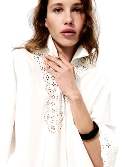 H&M - Women White Broderie-Anglaise Cotton Popover Shirt