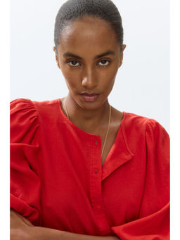 H&M - Women Red Balloon-sleeved linen-blend blouse