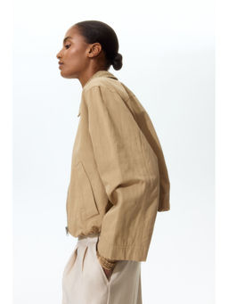 H&M - Women Beige Collared linen-blend jacket