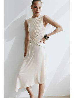 H&M - Women Beige Asymmetric Twist-Detail Dress
